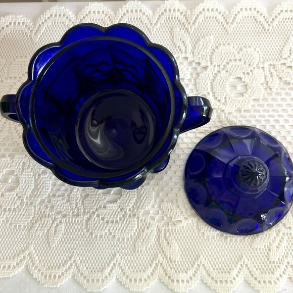 Vintage Westmorland Cobalt Blue Compote Biscuit Canister w Lid Grapes - Picture 2 of 12